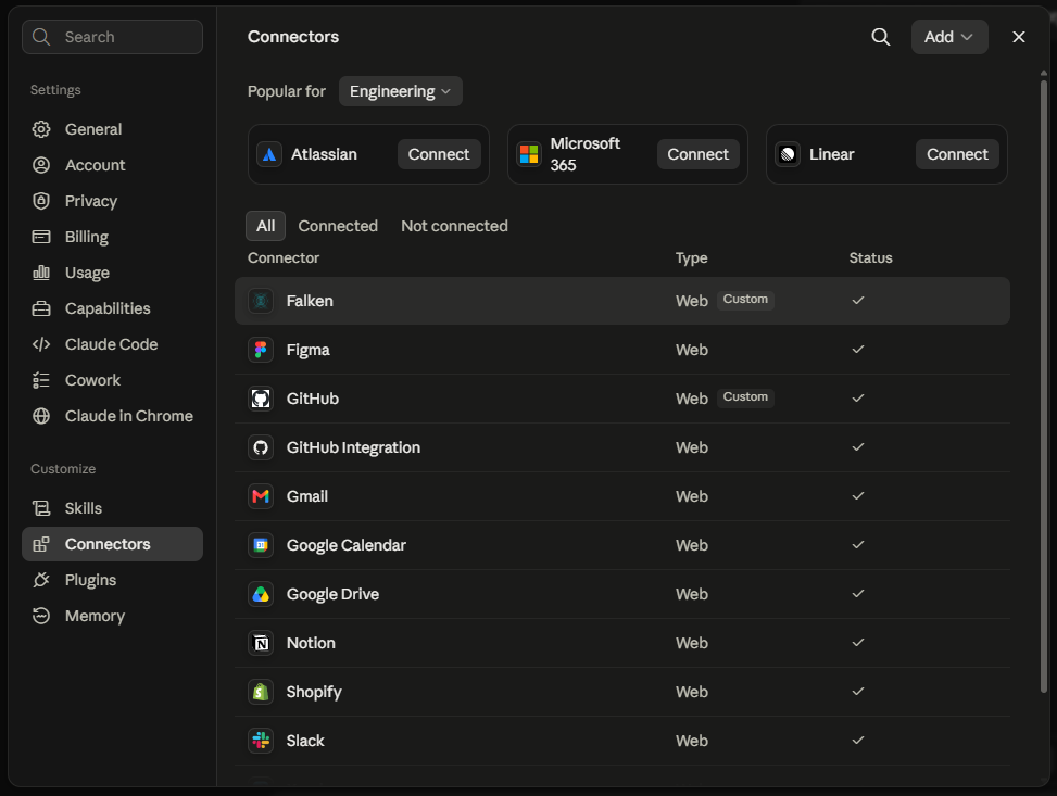 Falken listed as a connected connector
