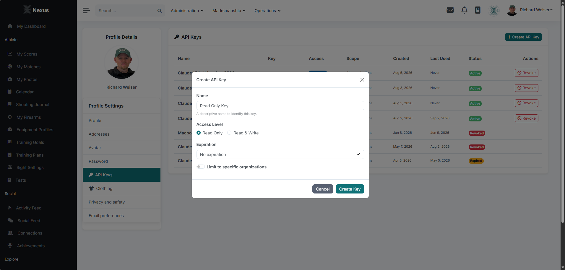 Creating a read-only API key in Nexus Web
